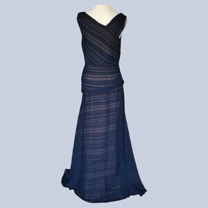 Tadashi Shoji Navy Asymmetric Draped Dress